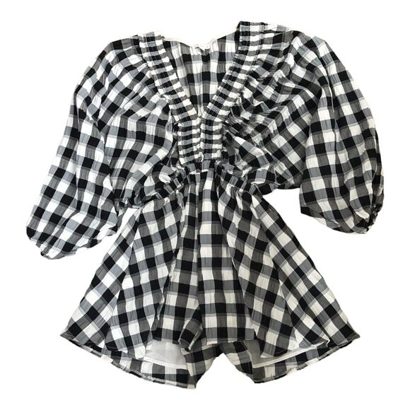 Maple Pants - Maple Womens V Neck Gingam Checkered Puff Sleeve Beach Romper‎ Size Sz Med